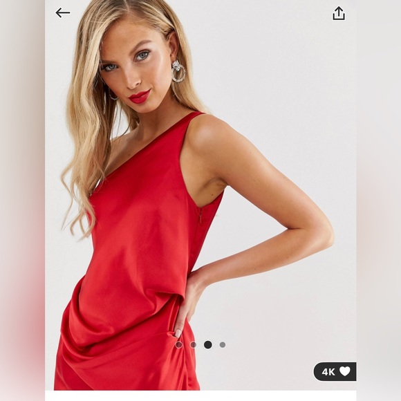 ASOS design satin one shoulder midi dress in red - Picture 2 of 4